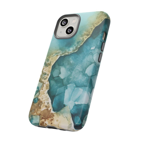 Aquamarine inspired Geode in Watercolor - Impact Resistant Phone Case